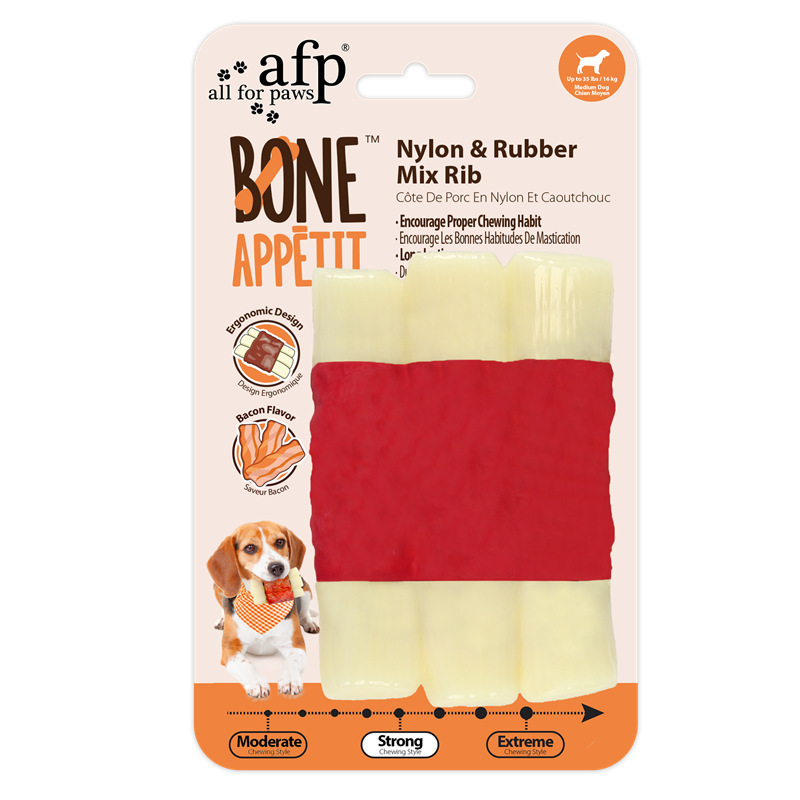 Durable Nylon Rubber Mix Beef Bacon Flavor Infused Dog Chew Bone Toy