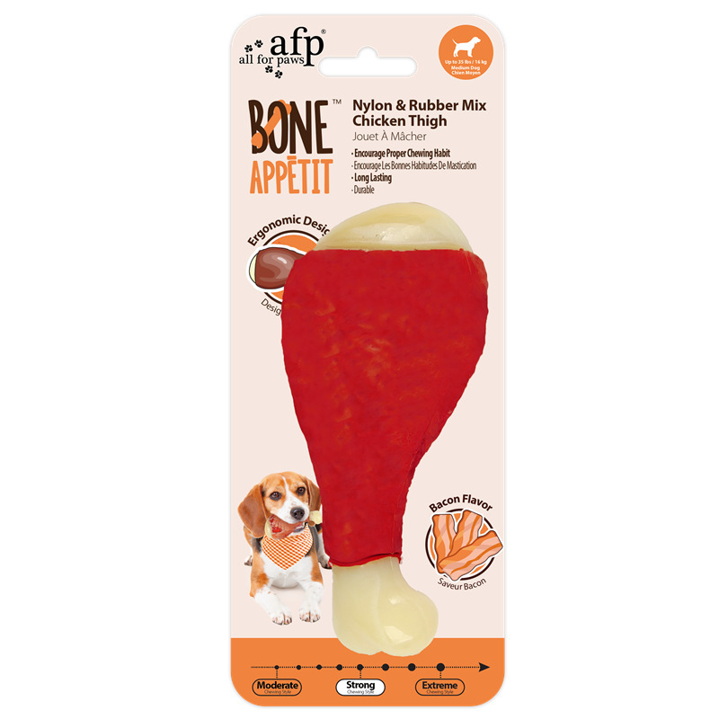 Durable Nylon Rubber Mix Beef Bacon Flavor Infused Dog Chew Bone Toy