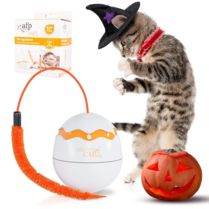 White 360-Degree Rotation Automatic Shut-Off Spinner Cat Toy Sturdy ABS Plastic Interactive Movement Toy for Indoor Cats Kittens
