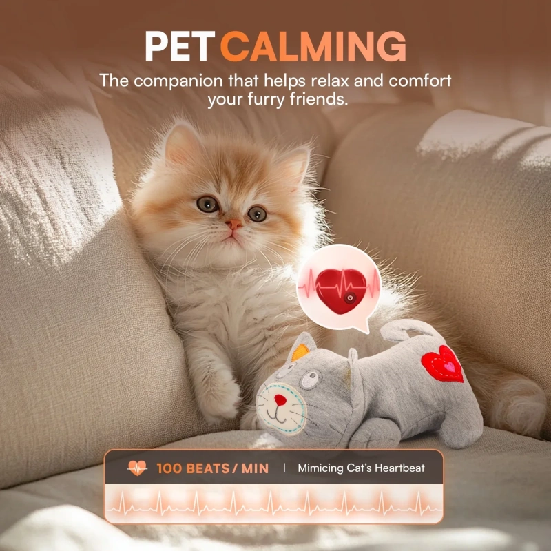 AFP Heartbeat Cat Calming Toy Stuffed Plush Heart Beat Soothing Stress Relief And Sleeping Aid Toy Comfort Pet Dog Cat Plush Toy