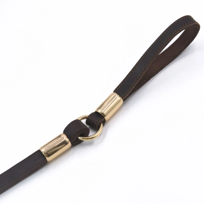 Double Layer Handmade Cowhide Pet Training Leash Luxury Genuine Leather Non-slip Dog Walking Leash Strong Safety Chain