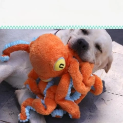 Squeak Big Octopus Funny Plush Dog Chew Toy for Teeth Cleaning Interactive Pet Toy