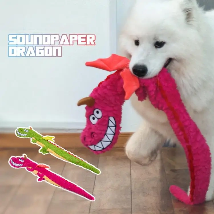 Squeak Dragon Plush Long Dog Tug Toy Interactive Dog Toy Pet Chew Toys With Whole Crinkle Paper for Dog