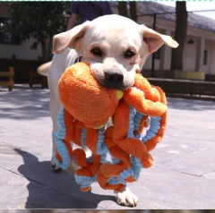 Squeak Big Octopus Funny Plush Dog Chew Toy for Teeth Cleaning Interactive Pet Toy