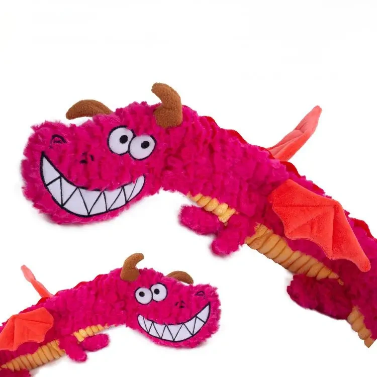 Squeak Dragon Plush Long Dog Tug Toy Interactive Dog Toy Pet Chew Toys With Whole Crinkle Paper for Dog