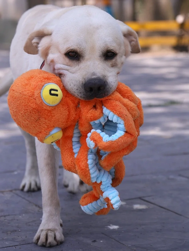 Squeak Big Octopus Funny Plush Dog Chew Toy for Teeth Cleaning Interactive Pet Toy