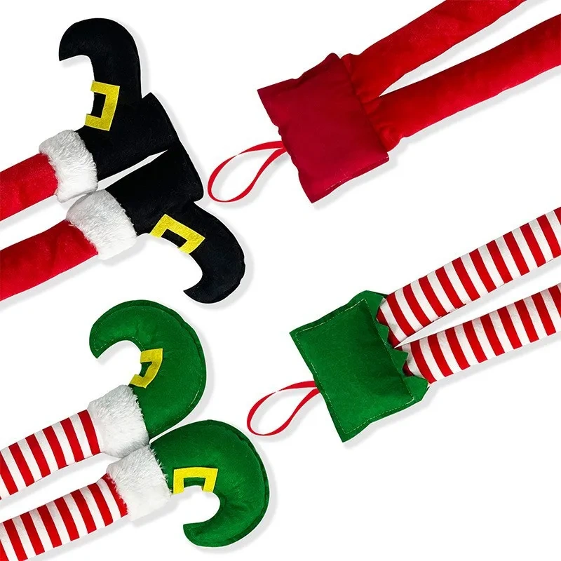 New Christmas Striped Red Elf Leg Hanging Tree Decorations Car Clip and Fireplace Party Decorations