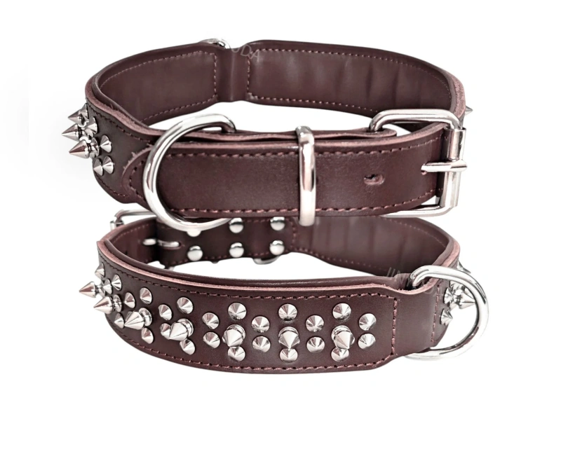 Genuine Leather Studded Dog Collar Anti-Bite Spike Punk Style  Top Grain Leather Pit Bulldog Durable Super Strong