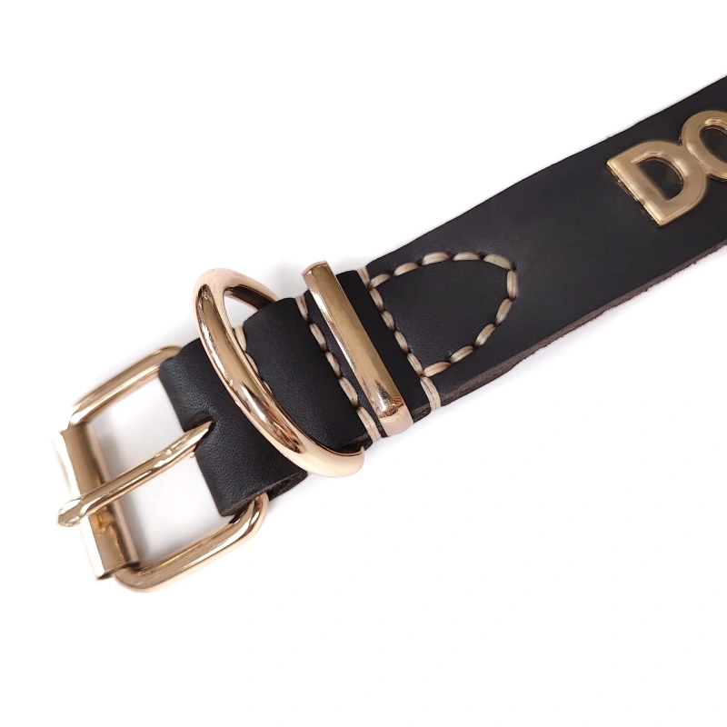 Double-layer genuine leather dog collar Large dog rivet style custom engraved plate First layer of cowhide thickened