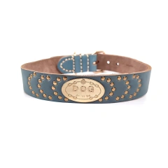 Double-layer genuine leather dog collar Large dog rivet style custom engraved plate First layer of cowhide thickened