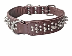 Genuine Leather Studded Dog Collar Anti-Bite Spike Punk Style  Top Grain Leather Pit Bulldog Durable Super Strong