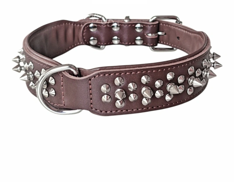 Genuine Leather Studded Dog Collar Anti-Bite Spike Punk Style  Top Grain Leather Pit Bulldog Durable Super Strong