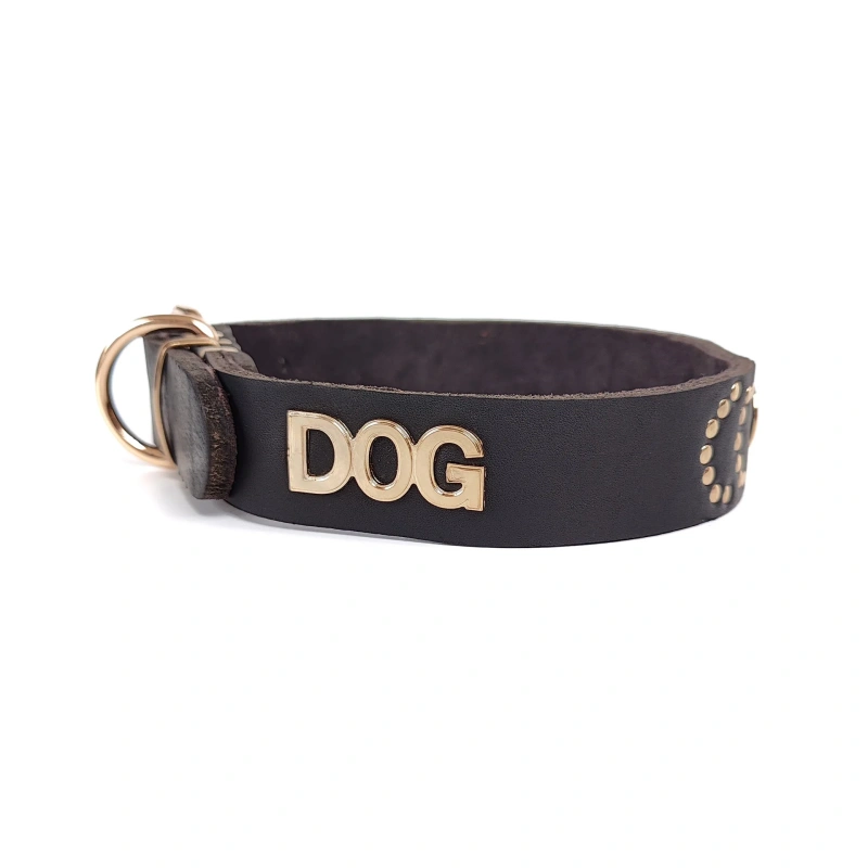 Double-layer genuine leather dog collar Large dog rivet style custom engraved plate First layer of cowhide thickened