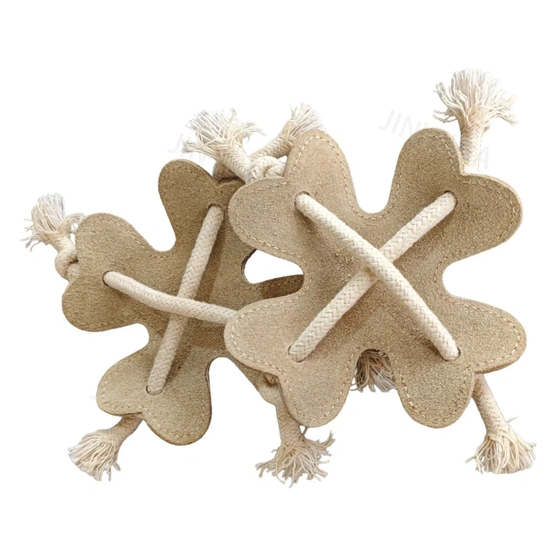 Leather Suede Pet Toys Petal Shaped Cowhide dog Pet Knot cotton rope Toys Chew-Resistant dog Chew Toys Dog training Toys
