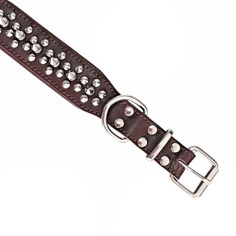 Genuine Leather Studded Dog Collar Anti-Bite Spike Punk Style  Top Grain Leather Pit Bulldog Durable Super Strong