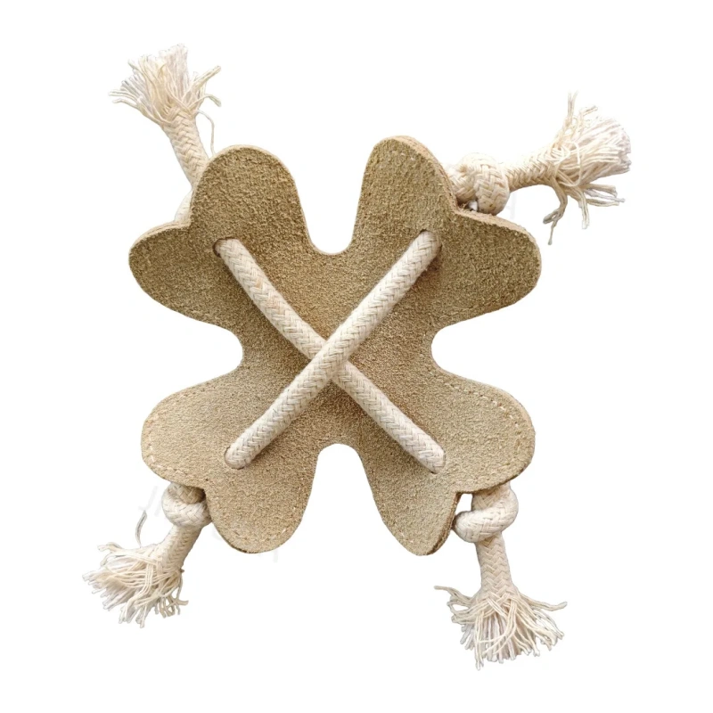 Leather Suede Pet Toys Petal Shaped Cowhide dog Pet Knot cotton rope Toys Chew-Resistant dog Chew Toys Dog training Toys