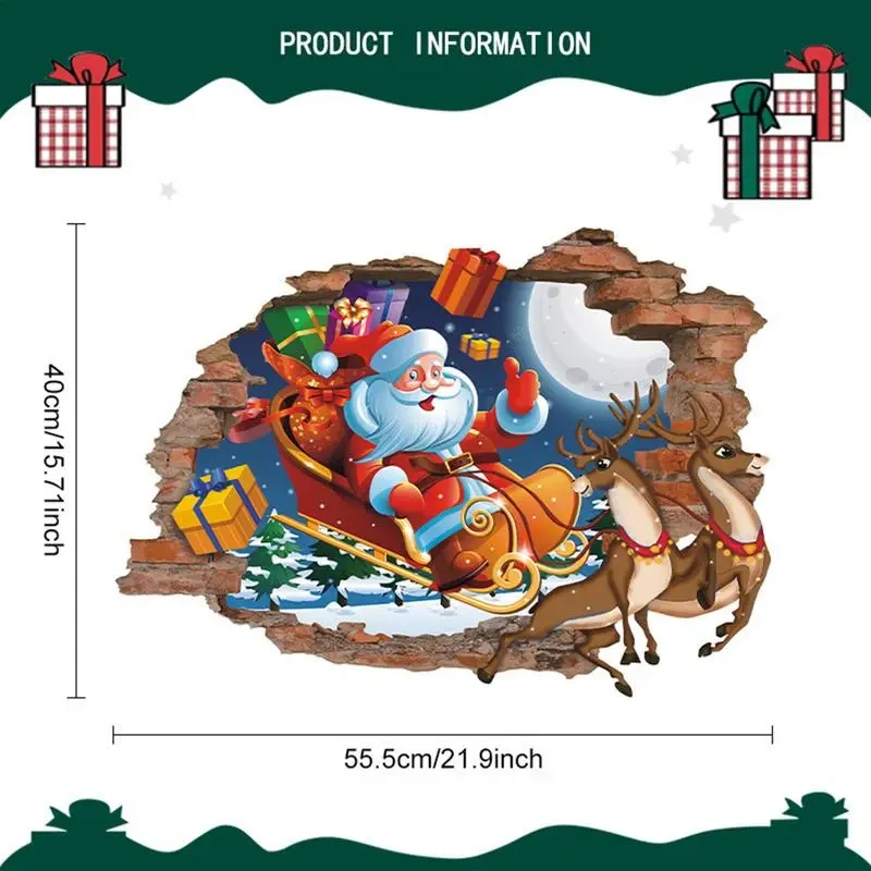 Christmas Decals Removable 3D Wall Art Break Through The Wall Funny Wall Decor Self Adhesive Christmas Decorations For Bedroom
