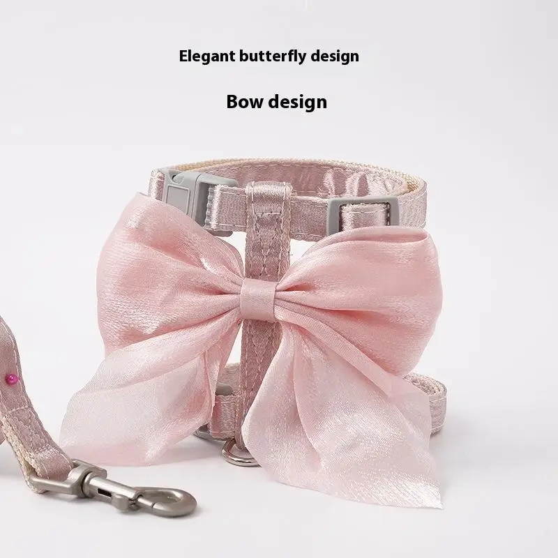 Cute Bowknot Cat Harness And Leash Adjustable Pet Harness With Traction Rope Kitten Puppy Rabbit Ferret
