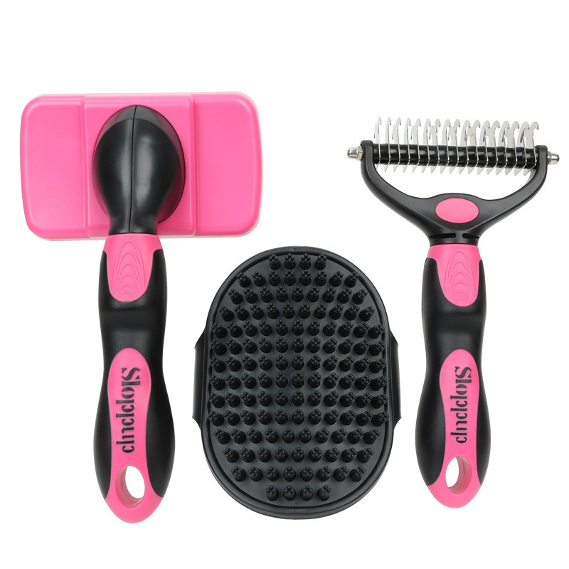 Professional 3Pcs/Set Pet Grooming Brush Set for Shedding Control Massage Bathing Deshedding Tool