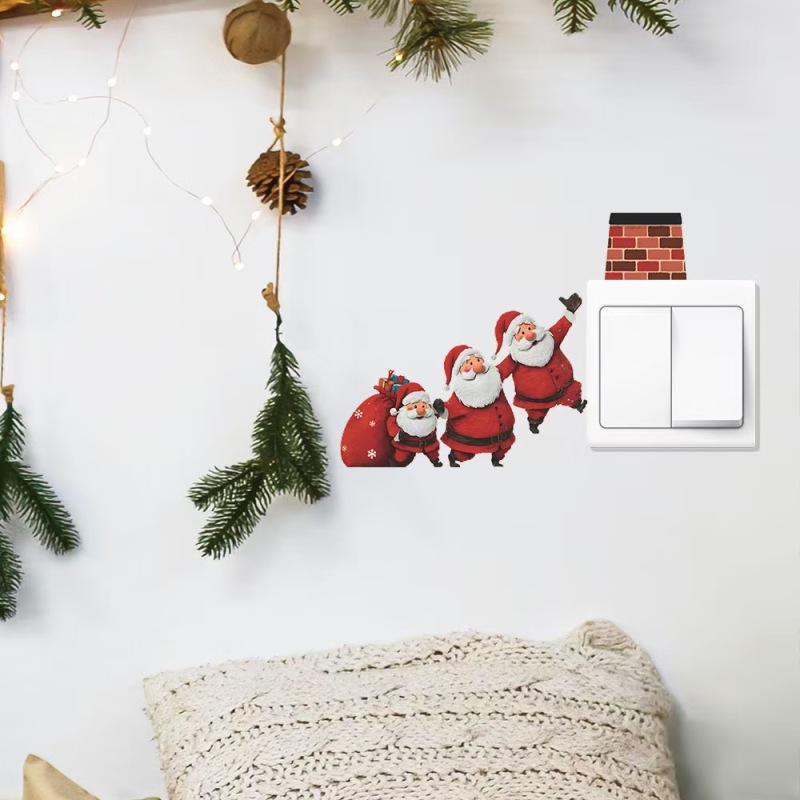 Cartoon Christmas Santa Claus Wall Sticker Bathroom Decoration Mural For Christmas Room Decor