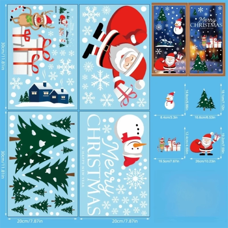 Waterproof Santa Claus Christmas Window Stickers Glass Decal PVC Xmas Glass Decal Static Cling Static Stickers Window Decor