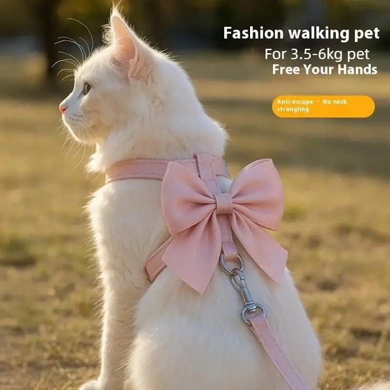 Cute Bowknot Cat Harness And Leash Adjustable Pet Harness With Traction Rope Kitten Puppy Rabbit Ferret