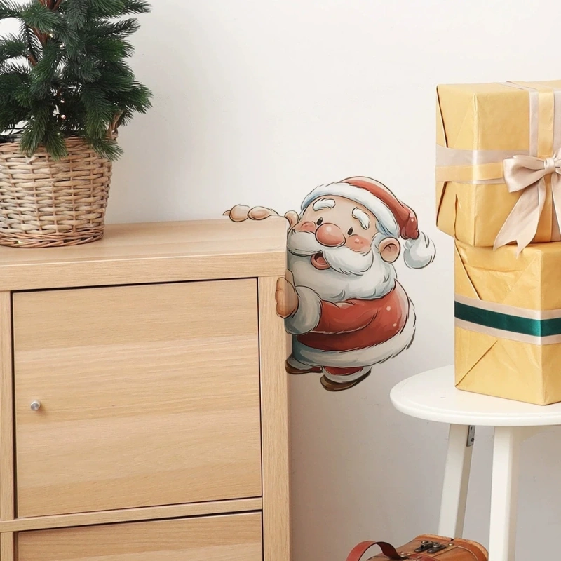 Cartoon Christmas Santa Claus Wall Sticker Bathroom Decoration Mural For Christmas Room Decor Self-adhesive New Year Decals