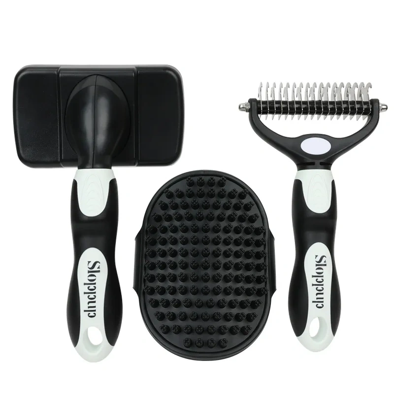Professional 3Pcs/Set Pet Grooming Brush Set for Shedding Control Massage Bathing Deshedding Tool Dogs Cats Efficient