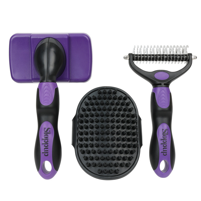 Professional 3Pcs/Set Pet Grooming Brush Set for Shedding Control Massage Bathing Deshedding Tool