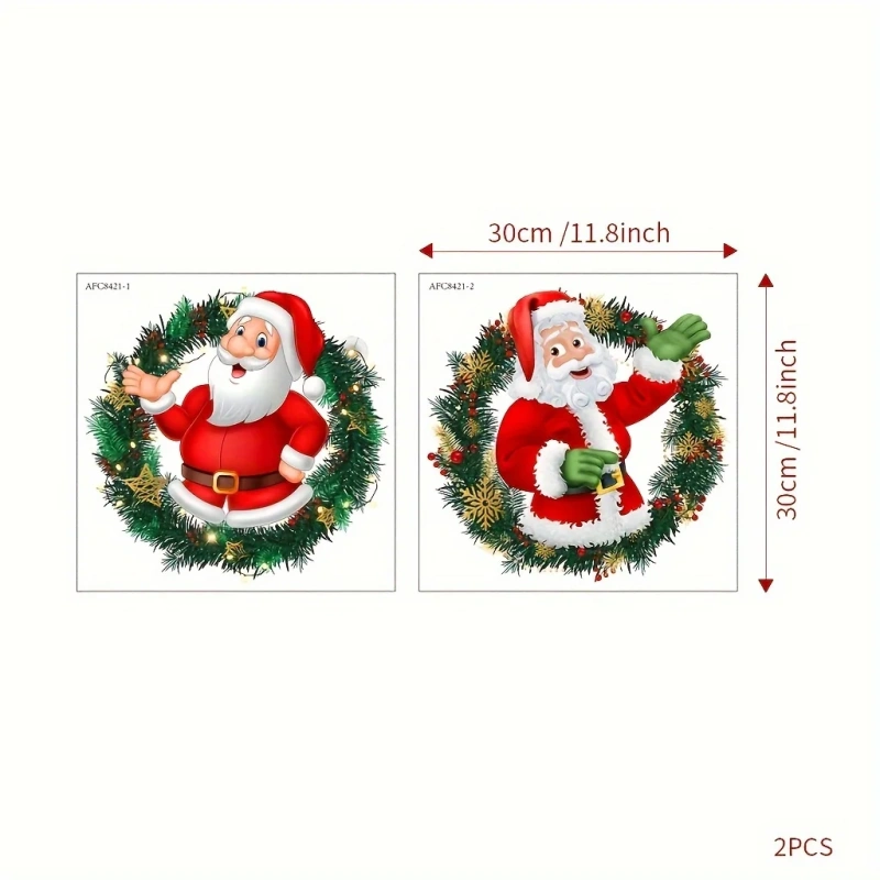 2pcs Santa Claus Glass Window Stickers PVC Christmas Static Cling Sticker 30x30cm Wall Decals For Home Windows Party Xmas Decor