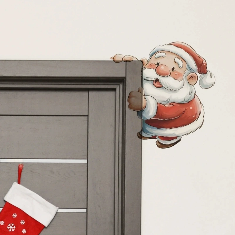 Cartoon Christmas Santa Claus Wall Sticker Bathroom Decoration Mural For Christmas Room Decor Self-adhesive New Year Decals