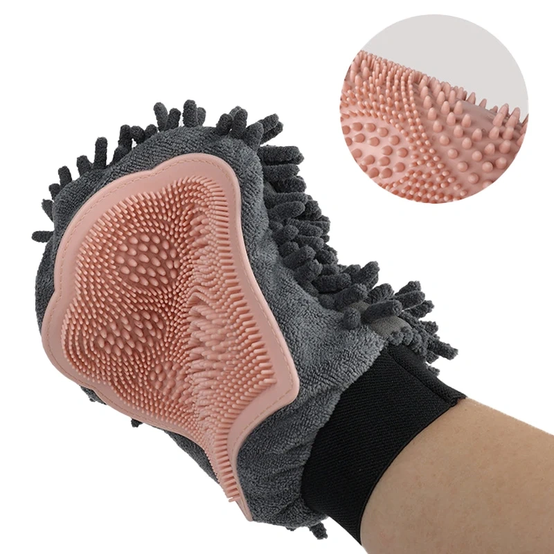 1PC Pet Grooming Gloves Double-Sided Gloves Cleaning Massage Dog Washing Bath Fast Absorb Water Hair Removes Glove