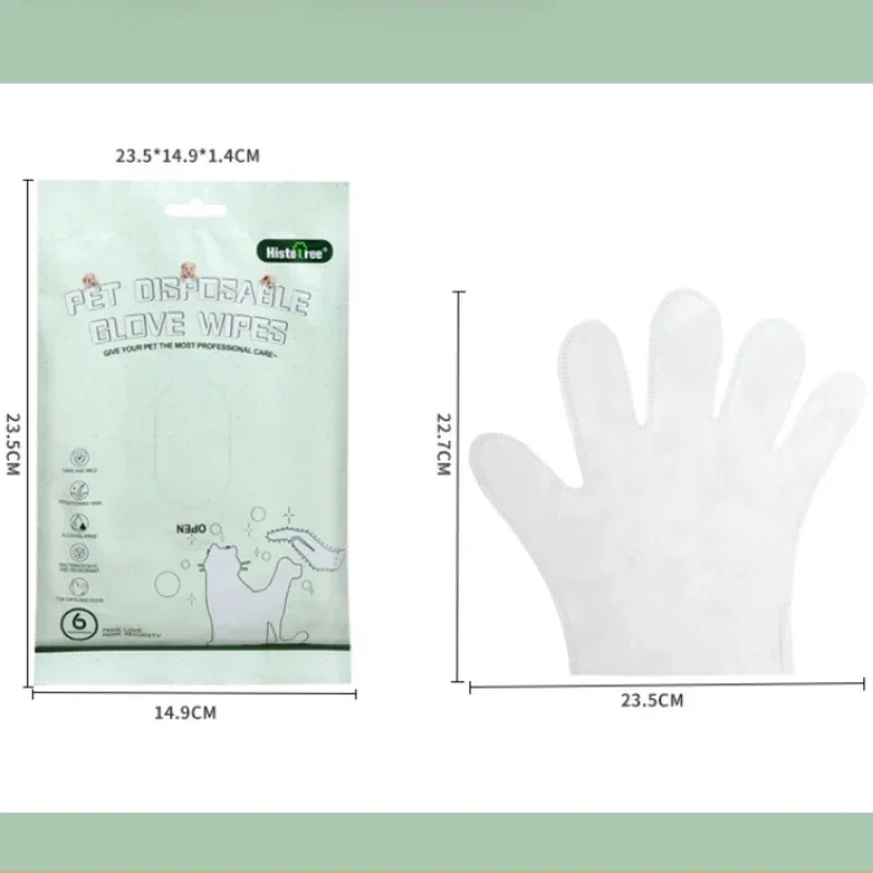 6pcs Pet Body Wipes No Rinse Cleaning Gloves Cat and Dog Grooming Mild Deodorizing Wipes Special Cleaning and Beauty Supplies