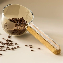 Pet Measuring Cup With Sealing Clip Design For Dog Cat Dry Or Wet Food Scoops Wood Handle Precision Scale Pet Supplies-B61B
