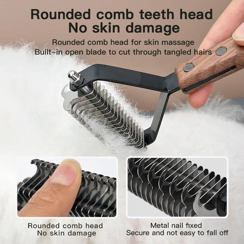 Factory Wholesale Custom Logo Single Double Sided Black Walnut Cat Fur Kont Rake Comb Pet Dog Dematting Grooming Comb