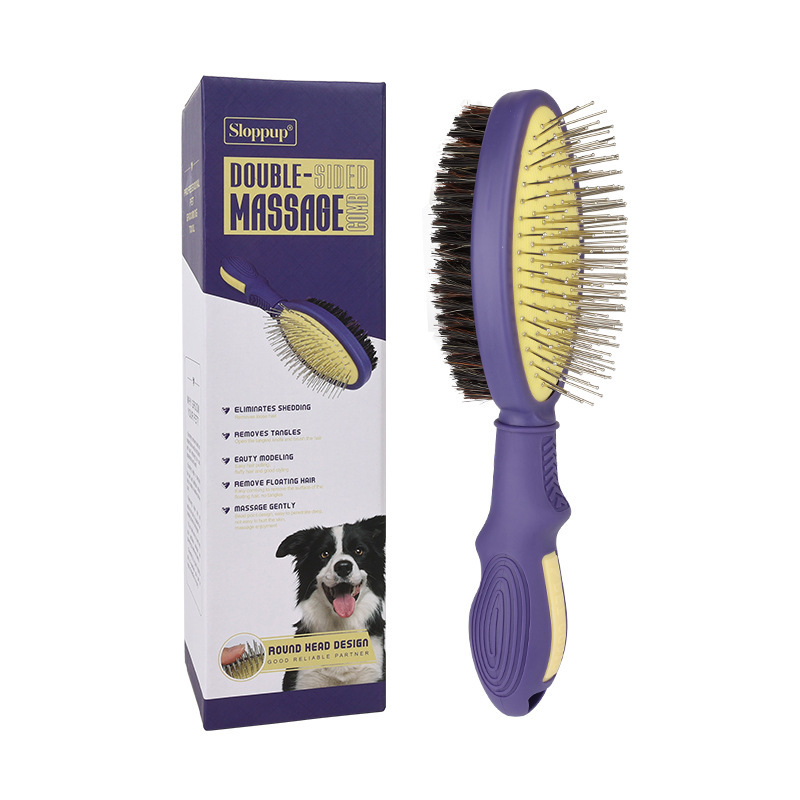 Custom Logo Double Sided Plastic Cat Massage Hair Brush Dog Pet Pin Grooming Brush