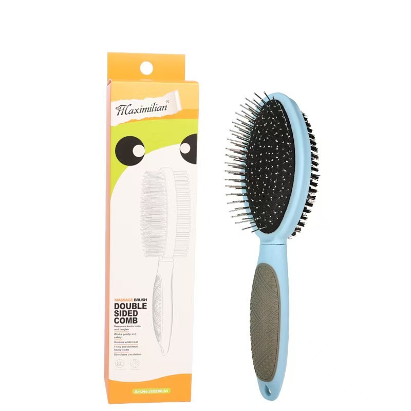 Custom Logo Double Sided Plastic Cat Massage Hair Brush Dog Pet Pin Grooming Brush