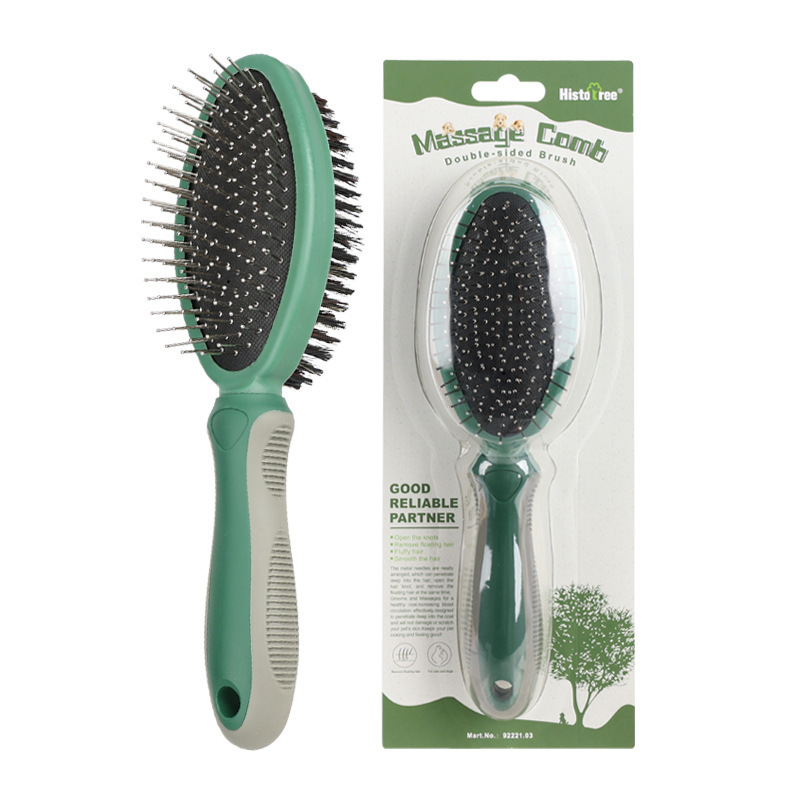 Custom Logo Double Sided Plastic Cat Massage Hair Brush Dog Pet Pin Grooming Brush