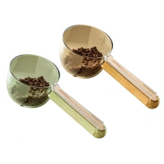Pet Measuring Cup With Sealing Clip Design For Dog Cat Dry Or Wet Food Scoops Wood Handle Precision Scale Pet Supplies-B61B