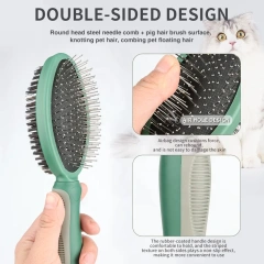 Factory Wholesale Custom Logo Double Sided Plastic Cat Massage Hair Brush Dog Pet Pin Grooming Brush