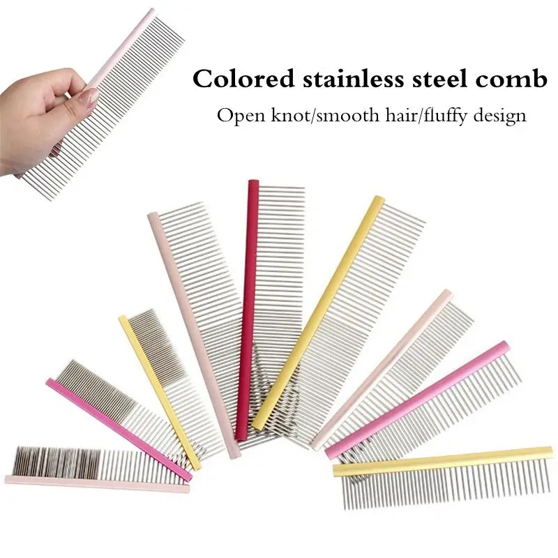 Color Aluminum Pet Comb Stainless Steel Pins Professional Dog Grooming Comb Puppy Cleaning Hair Trimmer Brush Pet Accessories