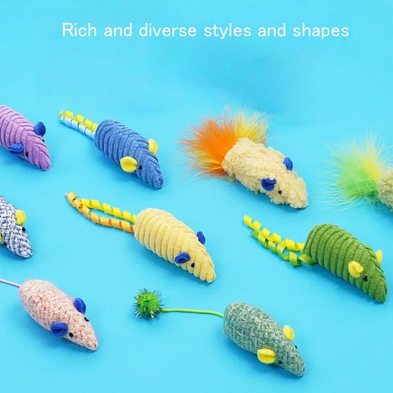 Pet Cat Toys Catnip False Mouse Feather Rainbow Mouse Toy Funny Playing Toys For Kittens