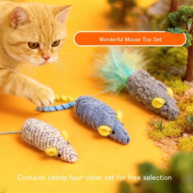 Pet Cat Toys Catnip False Mouse Feather Rainbow Mouse Toy Funny Playing Toys For Kittens