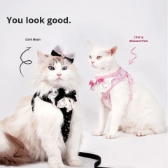 Fashionable Diamond Cat Harness Leash Polyester Vest-Style with Button Anti-Escape No-Choking Feature for Outdoor Cat Walking
