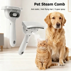 Stainless Steel Pet Steam Comb Built in Battery Hair Removal & Beauty Spray Brush for cat and dog Pet Grooming Tool Anti-static