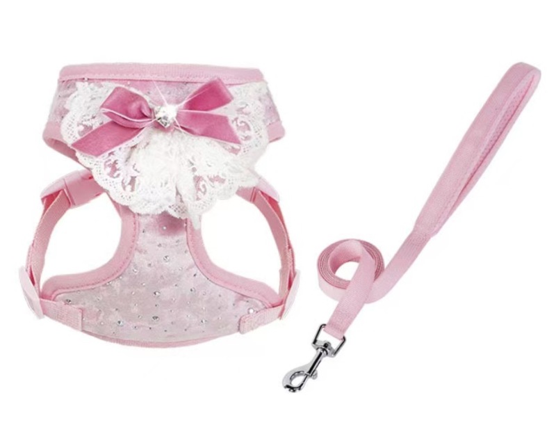 Fashionable Diamond Cat Harness Leash Polyester Vest-Style with Button Anti-Escape
