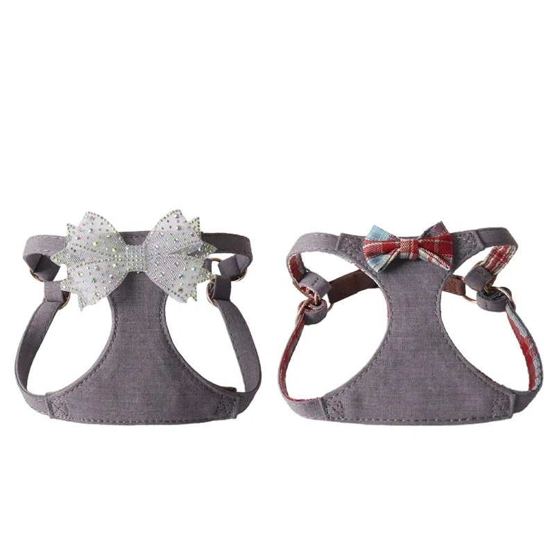 New Crystal Bow Dog Harness Set for Small and Medium Dogs Teddy Bichon Vest Double-Headed Leash Pet Supplies Puppy Accessories