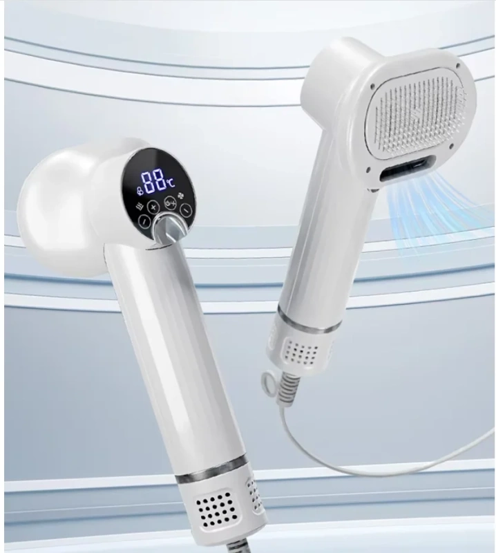 Pet Hair Brush Dryer, for Dogs and Cats, 2-in-1 Dog Hair Dryer with Slicker Brush, Portable, Adjustable Wind Speed & Temperature