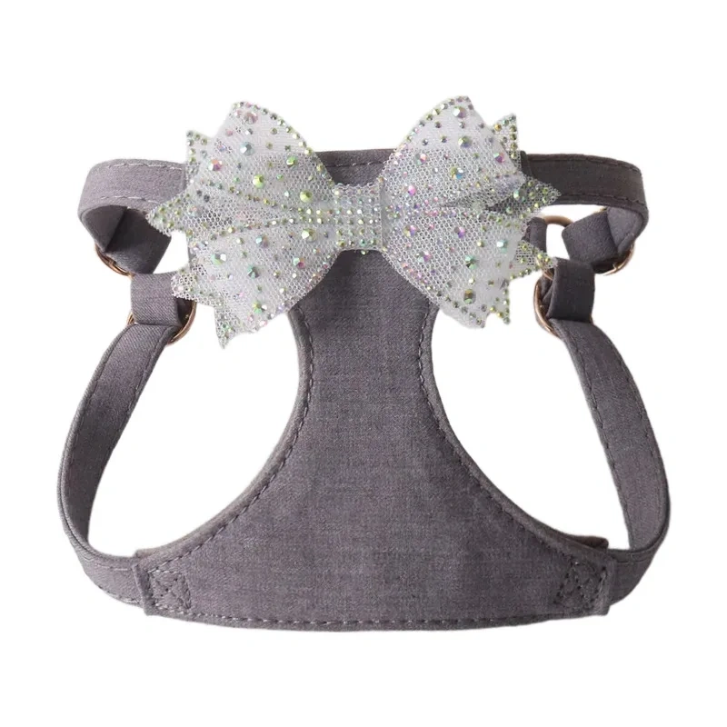 New Crystal Bow Dog Harness Set for Small and Medium Dogs Teddy Bichon Vest Double-Headed Leash Pet Supplies Puppy Accessories
