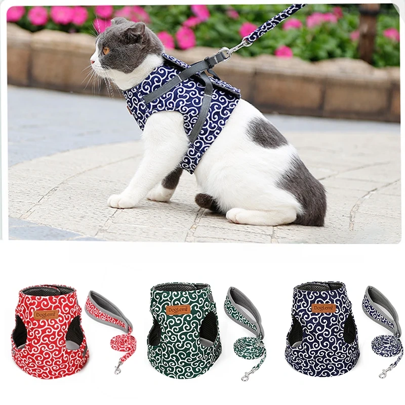 Mesh Pet Vest Harness and Leash Set Small Dog Puppy Cat Breathable Vest Harness Collar For Chihuahua Pug Bulldog Cat Arnes Perro